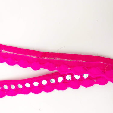 Fuchsia Pink Fringe Trim With Mirrors, Boho, Bohemian Trim